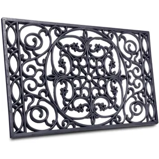 Hanse Home Fußmatte Gummi 45x75cm - rutschfest und Wetterfest - Outdoor Schmutzfangmatte Gusseisen-Optik für Innen und Außen - Fußabtreter Ornamente für Flur, Terrasse, Eingangsbereich - 45x75cm