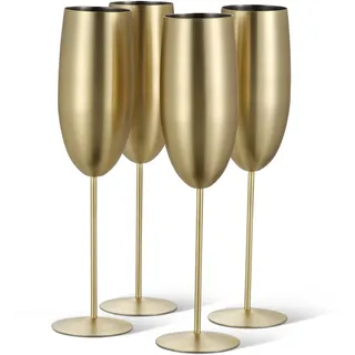 Oak & Steel - 4 Edelstahl Sektgläser (285ml), Champagner & Prosecco Gläser - Gold Matte - Robust & Unzerbrechlich - Geschenkset für Geburtstage & Weihnachten