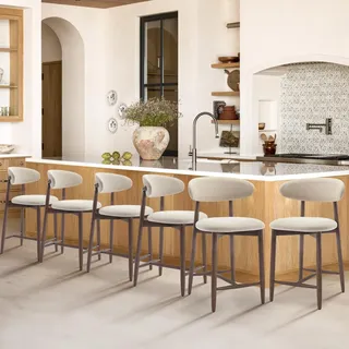 COLAMY Barhocker 6er Set, Bar Hocker mit Lehne, Küchenstühle mit Rückenlehne, Barstuhle mit Holzbeinen für Küche, Bar, Esszimmer, Büro, Beige