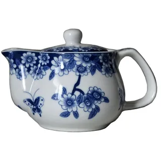 Kleine Porzellan-Teekanne, 266 ml, Teekanne mit Edelstahl-Teesieb, klassische chinesische Penoy-Blume (Love of Butterfly)