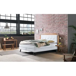 HASENA Boxspringbett Oakland, Boxspringbett, Industrial Look, Kopfteil aus Wildeiche, Used-Look, weiß