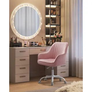 SONGMICS Schreibtischstuhl mit Samtbezug, höhenverstellbar, für Schminktisch, pastellrosa - Rosa