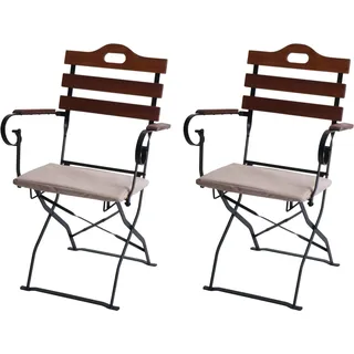 MCW 2er-Set Biergartenstuhl J40 Gastronomie-Qualität Braun Polster Beige