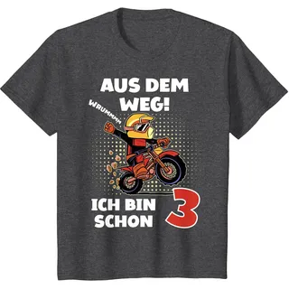 3. Geburtstag Aus dem Weg Ich Bin Schon 3 Jahre Motorrad T-Shirt, Kinder, Anthrazit Meliert, 104
