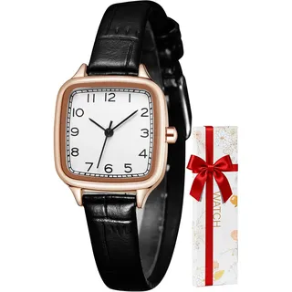 CIVO Damenuhr Schwarz Klein Leder: Wasserdicht Rechteck Einfach Armbanduhr Quarzuhr Elegant Lässige Designer