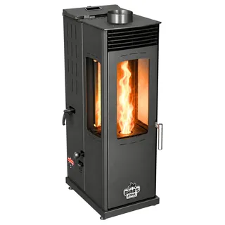 Babas Eco Mini Plus Panorama Hybridofen Pellets und Holz Kombiofen Kaminofen 8 kW Pelletofen ohne Strom Schwarz Holzofen Holz Ofen Kamin - Schwarz