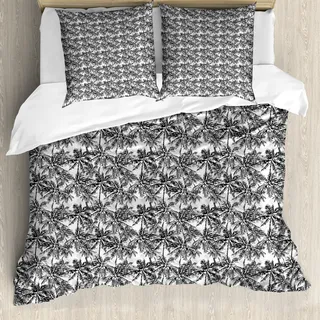 ABAKUHAUS Palme Bettbezug, Monochrome Woodland, Milbensicher Allergiker geeignet mit Kissenbezügen, 155 cm x 220 cm - 80 x 80 cm, Schwarz-Weiss - Grün