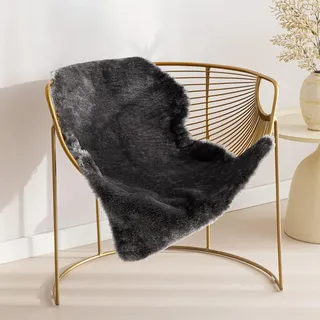 Sonive Kunstfell Teppich Stuhlauflage 90×60cm Weich, Faux Fell Waschbare Teppiche Sitzauflage für Kinderzimmer, Wohnzimmer, Schlafzimmer, Esszimmer Grau