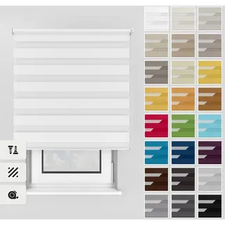 Estika Doppelrollo mit Bohren 110x150 cm Farbe: Weiß, Rollo Deckenmontage und Wandmontage Fenster rollos für innen, Jalousien Fenster, Tür Rollo