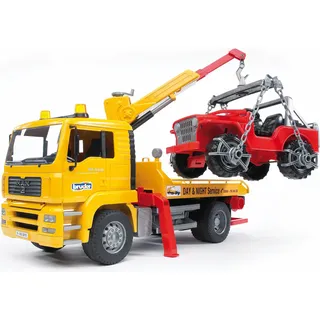 Bruder 02750 - Abschlepp-LKW mit Geländewagen Gelb 1:16
