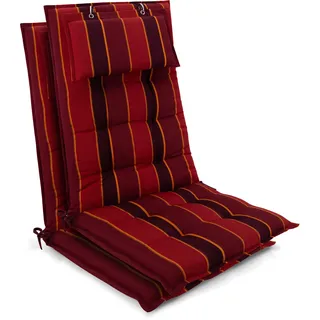 Beautissu Hochlehner Auflage 120 x 50 x 8 cm Rot/Anthrazit gestreift 2-tlg.