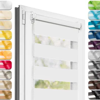Estika Doppelrollo Klemmfix ohne Bohren - 140 cm x 150 cm - Weiß - 27 Stofffarben, Tag und Nacht Duo Rollo, Rollos für Fenster ohne Bohren, Fenster Sichtschutz (140 cm Stoffbreite)