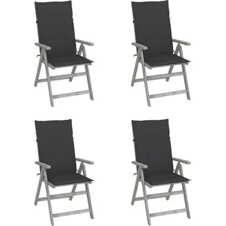 The Living Store Hochlehner Verstellbar 4 Stk. mit Auflagen Massivholz Akazie - Grau