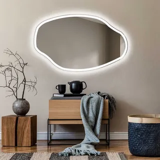 Unregelmäßiger asymmetrischer Spiegel mit LED Beleuchtung 134x84 cm - mit LED Beleuchtung - LED Farbe Kaltweiß 7000K - Individuell Nach Maß - Beleuchtet Wandspiegel Lichtspiegel Badezimmerspiegel OBK222 - Transparent