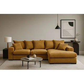 kaiser möbel Ecksofa mit schlaffunktion und bettkasten, Sofa L-form, Couch L-form Gabon stoff Zoom Gelb Ottomane Rechts - Gelb