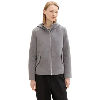 Caban TOM TAILOR DENIM, Damen, Gr. XL, grau (dunkelgrau melange), Obermaterial: 88% Polyester, 12% Wolle. Futter: 100% Polyester, meliert, regular fit taillenbedeckt, ohne Ausschnitt, Mäntel Caban, mit Kapuze