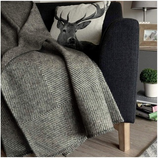 Linen & Cotton Dicke Warme Decke Wolldecke Wohndecke Iceland ohne Fransen - 100% Reine Neuseeland Wolle, Anthrazit Grau Weiß (140 x 200 cm) Sofadecke Blanket Tagesdecke Plaid Sofa Lammwolle Schurwolle