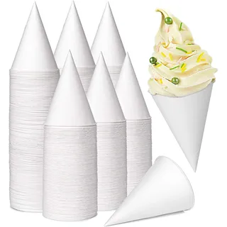 LARERN 200 Stück Kegelbecher aus Papier, 130ml Schneekegel-Cup Auslaufsichere Pappbecher für Slush Rasiert Eiscreme Sorbet Wasser - für Dispenser Office Home Hochzeit Kindergeburtstagsfeier (Weiss)