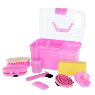 Kerbl Putzbox rosa mit Inhalt 8-teilig für Kinder, Pferdebürsten, Mähnenbürsten, Putzkiste mit Bürsten, Pferdepflege, Putzzeug pink) 321766,