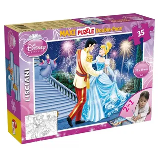 Lisciani - Disney Cinderella - Bodenpuzzle mit 35 Teilen ab 3 Jahren | Wendepuzzle - Große Teile und schwarz-weiße Rückseite zum Ausmalen - Format 70 x 50 cm - Fördert Kreativität und Feinmotorik