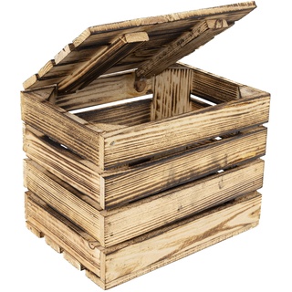 Creative Deco Holzkiste mit Deckel Vintage | 27x20x21 cm | Geflammt Deko Holztruhe mit Deckel | Klein Geschenke Truhe Holzbox Kiste Perfekt als Geschenkbox Weinkiste Spielzeugkiste Aufbewahrungsbox