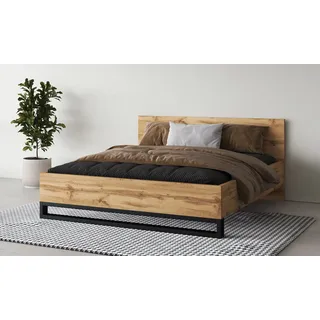 Home Affaire »Bronne, TOPESELLER industrial Design", braun (wotan eiche, wotan eiche, schwarz), B:188cm H:93,5cm L:208,5cm, Betten, Bett, mit Kufen in Metalloptik, FSC-zertifiziert, Made in EU, Topseller