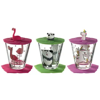 Leonardo Kinder-Gläserset , Grün, Multicolor, Rosa, Weiß, Pink , Kunststoff, Glas , 9-teilig , 21x10x11 cm , Gläser, Gläsersets