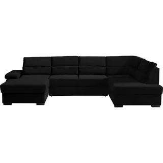 Cantus Wohnlandschaft , Schwarz , Textil , Ottomane links, U-Form , 319x183 cm , Typenauswahl, Stoffauswahl, seitenverkehrt erhältlich, Bettfunktion erhältlich, Hocker erhältlich, Rücken echt, individuell planbar , Wohnzimmer, Sofas & Couches, Wohnlandschaften, Wohnlandschaften in U-Form
