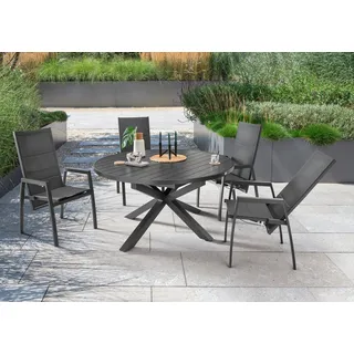 Destiny Garten-Essgruppe »COSTA HL ARONA«, (Set, 5 tlg., 1 Ausziehtisch, 4 Hochlehner verstellbar), (Set, 5-tlg., 4 Hochlehner, 1 Ausziehtisch Ø 120/170x75cm) Aluminium, grau