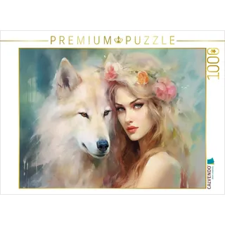 CALVENDO Puzzle Lichtwesen mit Wolf | 1000 Teile Lege-Größe 64 x 48 cm Foto-Puzzle für glückliche Stunden
