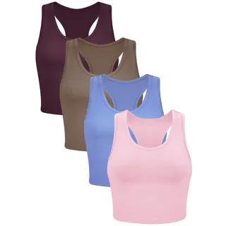 BOAO Bauchfreies Tank-Top, ärmellos, Racerback-Design, für Damen, 4 Stück, Mittel