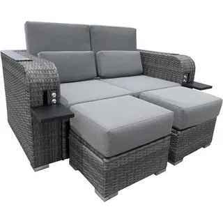 HOME DELUXE - Strandkorb HOLBY inkl. Abdeckung - 160 x 69 x189 cm - per Gasdruckfeder herausfahrende Sitzplätze I Gartenliege Louneginsel Volllieger - Grau