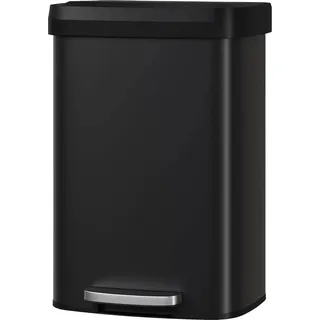 Mülleimer 60 l - Tretmülleimer Abfalleimer aus Edelstahl - Soft-Close Deckel - Beutelhalter-Ring - Rostfrei - Für Küche - Schwarz - Schwarz