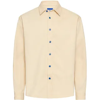 Langarmhemd HUGO BLUE "Ebino", Herren, Gr. XL, N-Gr, light beige275, Denim/Jeans, Obermaterial: 100% Baumwolle, unifarben, loose fit hüftlang, Rundhals, 1-Knopf-Manschette, Hemden Langarmhemd, mit kontrastfarbigen Knöpfen
