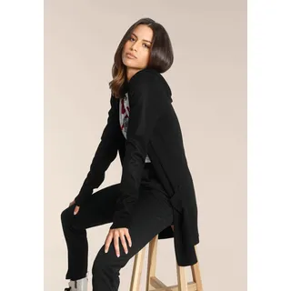 Strickjacke TAMARIS, Damen, Gr. 36/38, schwarz, Strick, Obermaterial: 70% Viskose, 30% Polyamid, figurumspielend ca. Mitte Oberschenkel, Strickbündchen, Strickjacken Strickjacke, mit Kapuze, Topseller
