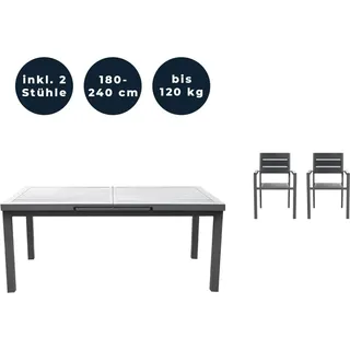Home Deluxe Gartenmöbel-Set Calido Madera 3-tlg. Anthrazit mit Ausziehtisch