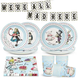 Talking Tables Alice in Wonderland Decorations and Party Tableware for 16 Guests | Mad Hatter Bunting, Plates, Napkins, Cups, Table Cover for Birthday, Baby Shower, Book Day”