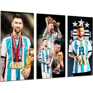 Cuadros Cámara Set 3 Poster Wanddeko Wohnzimmer Modern Schlafzimmer Zimmer Fußball Messi Argentinien (97 x 62 cm)