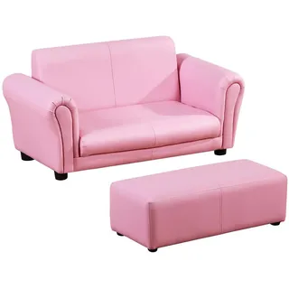 Homcom Kindersofa mit Fußhocker 83 x 42 x 41 cm Holz rosa