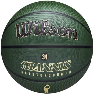 Wilson Basketball, NBA Player Icon Outdoor, Giannis Antetokounmpo, Milwauke Bucks, Outdoor und Indoor, Größe: 7, Grün/Beige