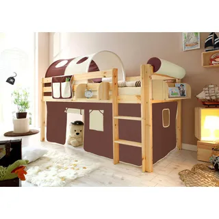 TICAA Hochbett Malte 90 x 200 cm Kiefer massiv braun weiß