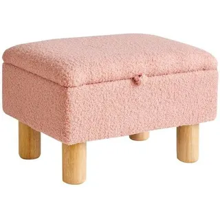 Unyqoos® Aufbewahrungshocker aus weichem, hautfreundlichem Teddy-Stoff mit verstecktem Stauraum, Holzbeinen, rutschfest, Tragfähigkeit 100 kg - Rosa