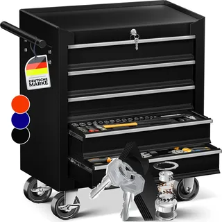 MASKO® Werkstattwagen Rollwagen Werkzeugwagen Werkzeugkiste Fächer Toolbox Werkzeug box, Schwarz, 5 Fächer - Schwarz