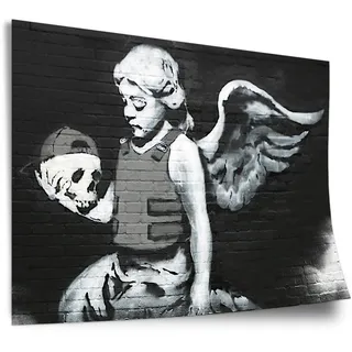 Printistico Poster aus Baumwolle Banksy - Engel mit Totenkopf Death Angel Street Art Graffiti Kunstdruck ohne Rahmen, Wandbild - A4, A3, A2, A1, A0, XXL - Wohnzimmer, Schlafzimmer, Küche, Deko