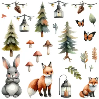 Wallfluent Wandaufkleber 130x140cm - Waldtiere und Pflanzen , Multicolor , Kunststoff , Rechteckig , 130x140x0.1 cm , Tapeten & Wandverkleidungen, Wandtattoos & Sticker, Wandtattoos