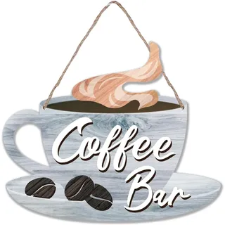 SUPERDANT Kaffee Holz Schild Kaffeestube Deko Schild Wandtafel Bauernhaus Küchendekor Holz Kaffee Dekor Schild Für Kaffeestation Küche Dekor im Kaffeehaus Rustikale Wanddekor Wird mit Schnur Hanfseil