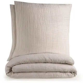 Blumtal Musselin Bettwäsche 200x220 cm - Bettbezug 200x220 - 2x 80x80 Grau - Grau