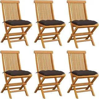 Gartenstühle mit Taupe Kissen 6 Stk. Massivholz Teak - Taupe, Bunt