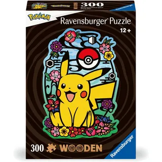 Ravensburger Wooden Puzzle 12000761 - Pikachu 300 Teile Kontur-Holzpuzzle mit stabilen, individuellen Puzzleteilen und 25 kleinen Holzfiguren = Whimsies, für Pokemon-Fans ab 12 Jahren