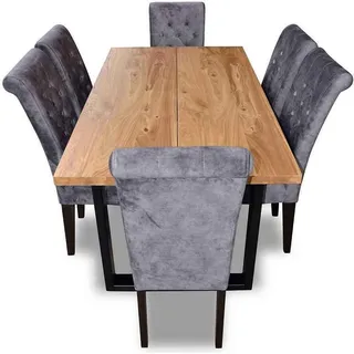 Esszimmer Set Esstisch + 6x Stühle Garnitur JVmoebel - Blau, Braun